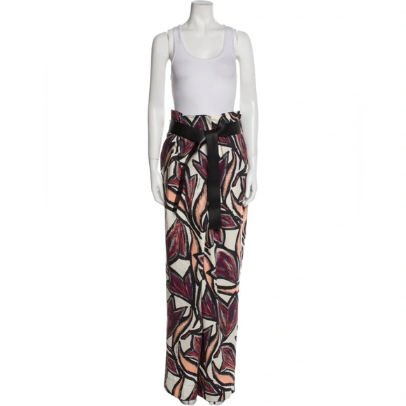 NWT Salvatore Ferragamo Toni Plum Printed Pants with Leather Belt Size 40 (4) - Picture 2 of 16